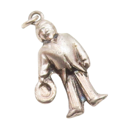 925 Sterling Silver  Vintage Petite Man In Suit With Hat Pendant  PT17956