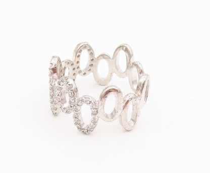 925 Sterling Silver Vintage Ring CZ Interlocking Wavy Oval Loop Sz 8 RG34468