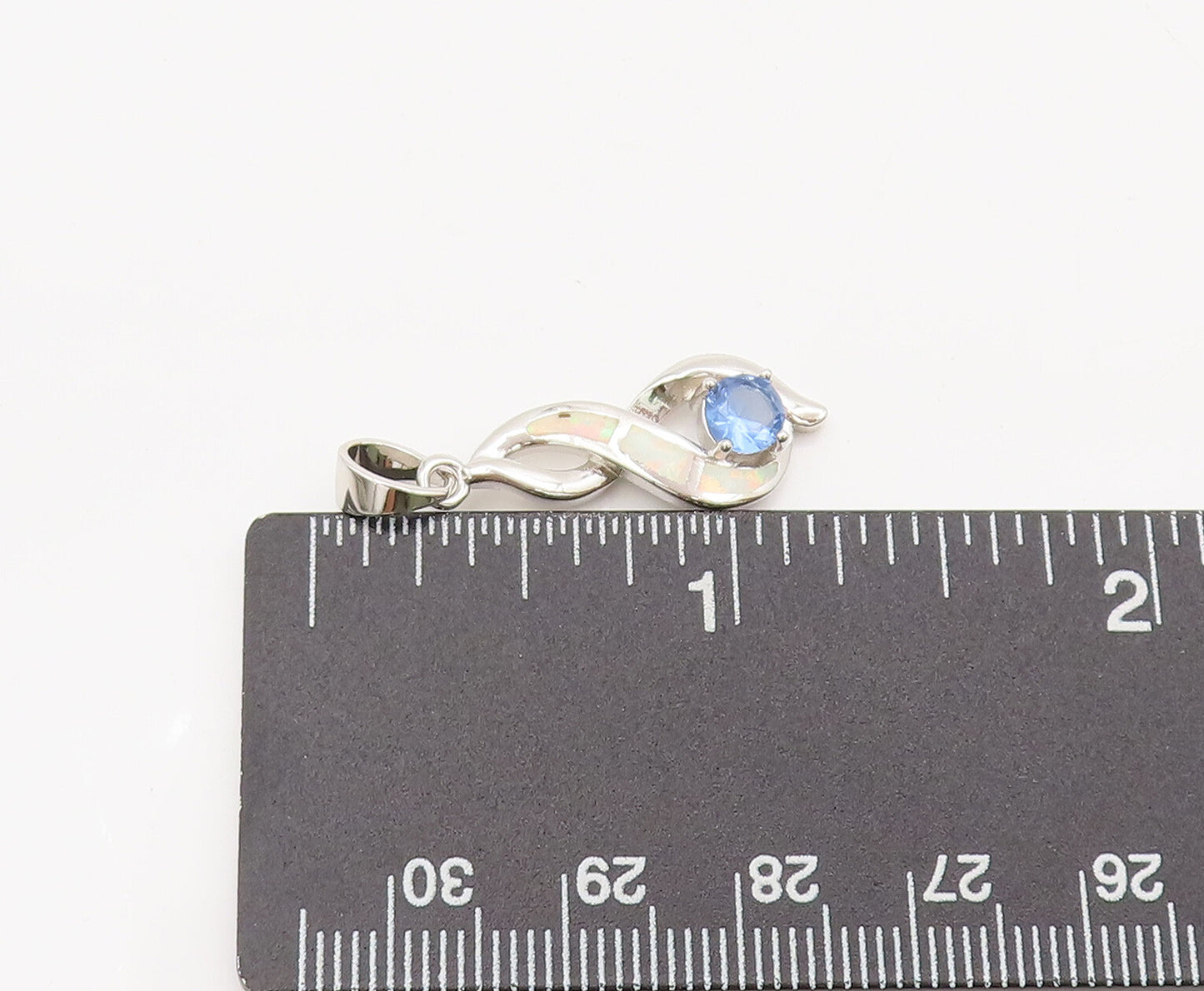 925 Sterling Silver  Vintage Swirly Fire Opal Loop Blue Topaz Pendant  PT22263