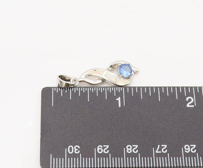 925 Sterling Silver  Vintage Swirly Fire Opal Loop Blue Topaz Pendant  PT22263