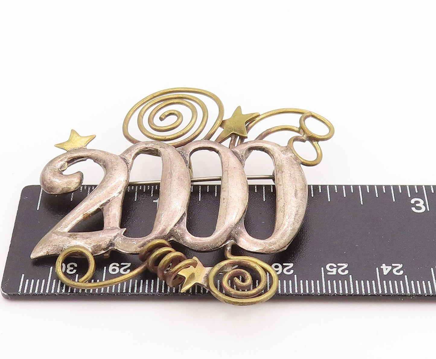 925 Sterling Silver Vintage Brooch Designer Cutout 2000 Celebration  BP11749