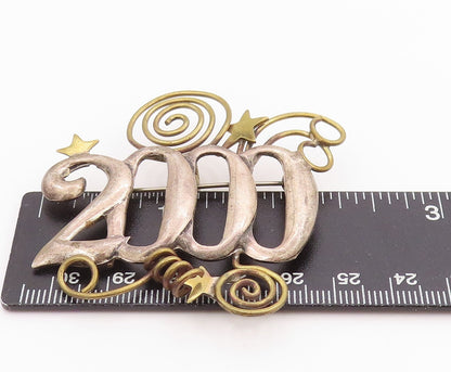 925 Sterling Silver Vintage Brooch Designer Cutout 2000 Celebration  BP11749