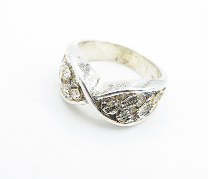 925 Sterling Silver  Vintage Modernist Chiseled Detail Band Ring Sz 7  RG6253