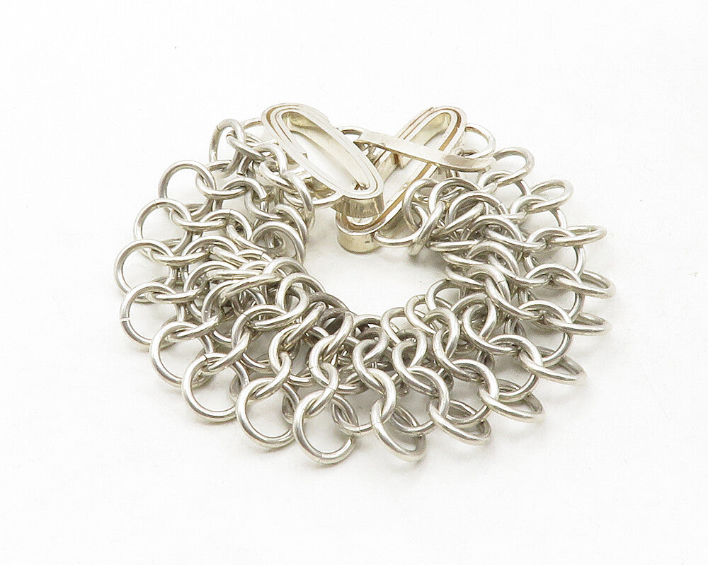 925 Sterling Silver Vintage Interlocking Circle Link Chain Bracelet BT4827