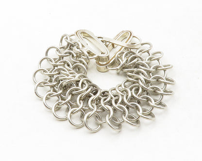 925 Sterling Silver Vintage Interlocking Circle Link Chain Bracelet BT4827
