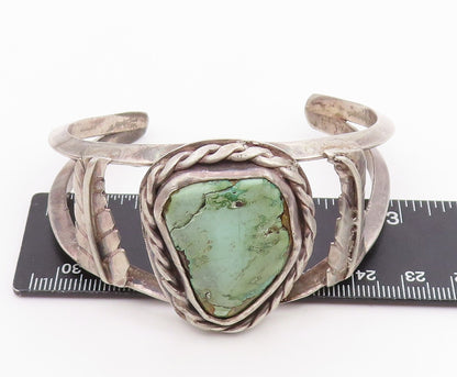 925 Sterling Silver Vintage Bracelet NAVAJO Turquoise Etched Leaf Cuff  BT11979