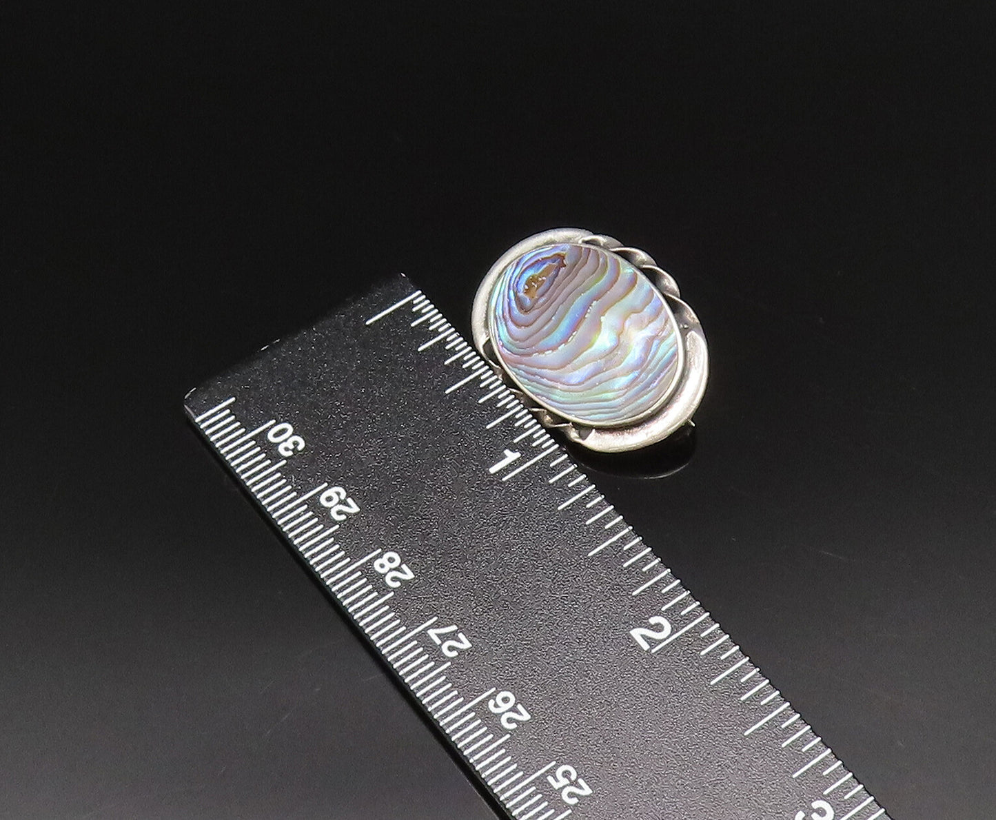 925 Sterling Silver  Vintage Twisted Edge Oval Abalone Brooch Pin  BP9846