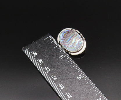 925 Sterling Silver  Vintage Twisted Edge Oval Abalone Brooch Pin  BP9846