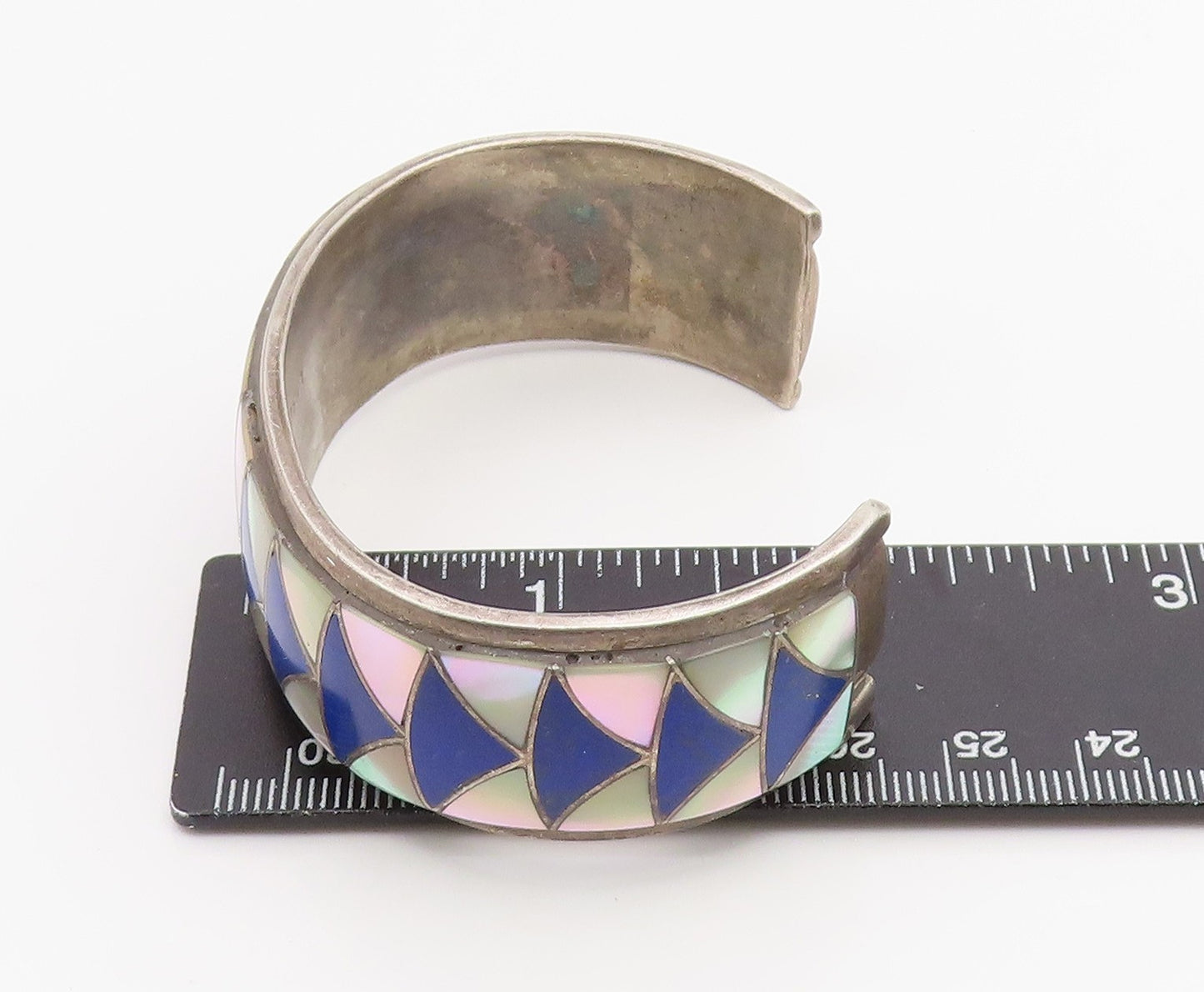 925 Sterling Silver Vintage Bracelet ZUNI ORLINDA NATEWA Gemstone Inlay  BT11894