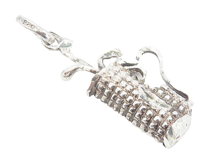 925 Sterling Silver  Vintage Shiny Bag Of Golf Clubs Sports Pendant  PT6183