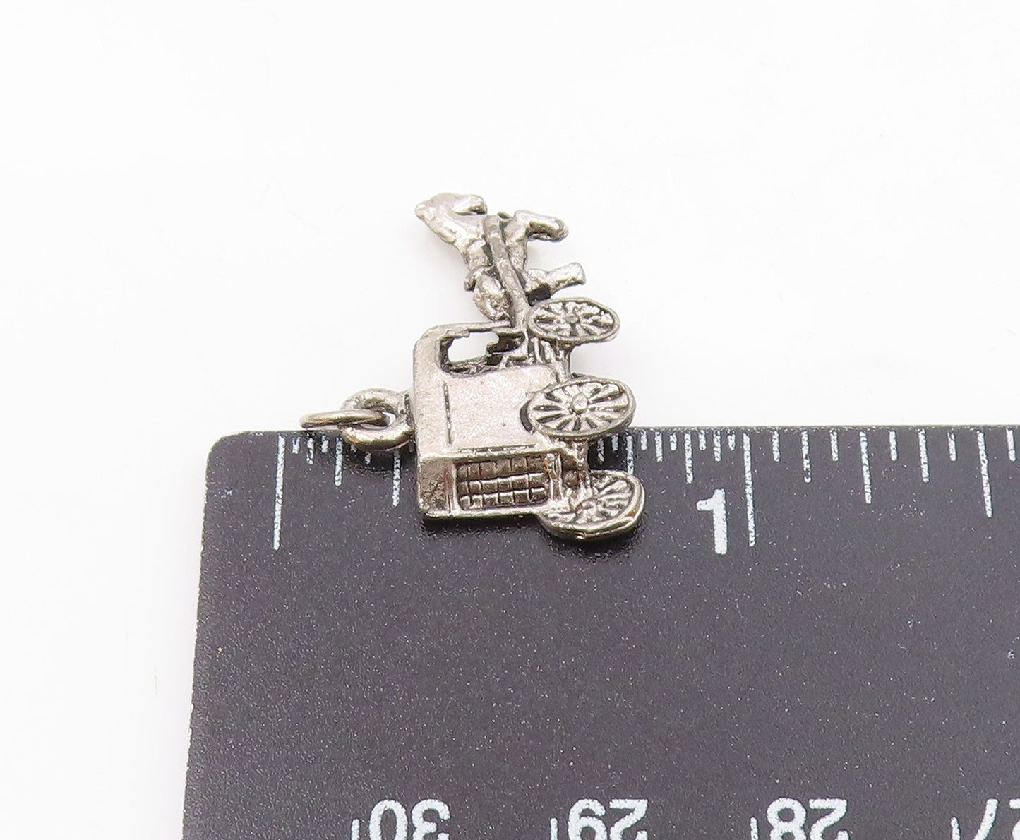 925 Sterling Silver  Vintage Petite Dark Tone Horse & Carriage Pendant  PT6850