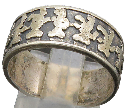 MEXICO 925 Silver  Vintage Oxidized Teddy Bears Band Ring Sz 7.5  RG21940