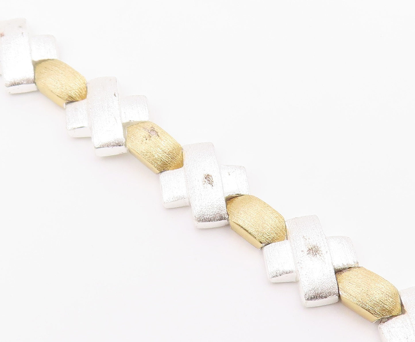 925 Sterling Silver  Shiny Two Tone X Link Matte Chain Bracelet  BT5067
