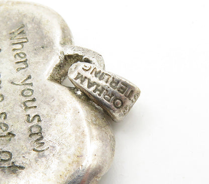 GORHAM 925 Silver  Vintage Two Tone Heart Footprints Quote Pendant  PT12833