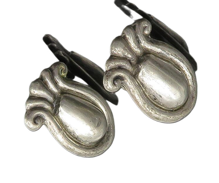 MEXICO 925 Silver  Vintage Antique Scalloped Non Pierced Earrings  EG11671