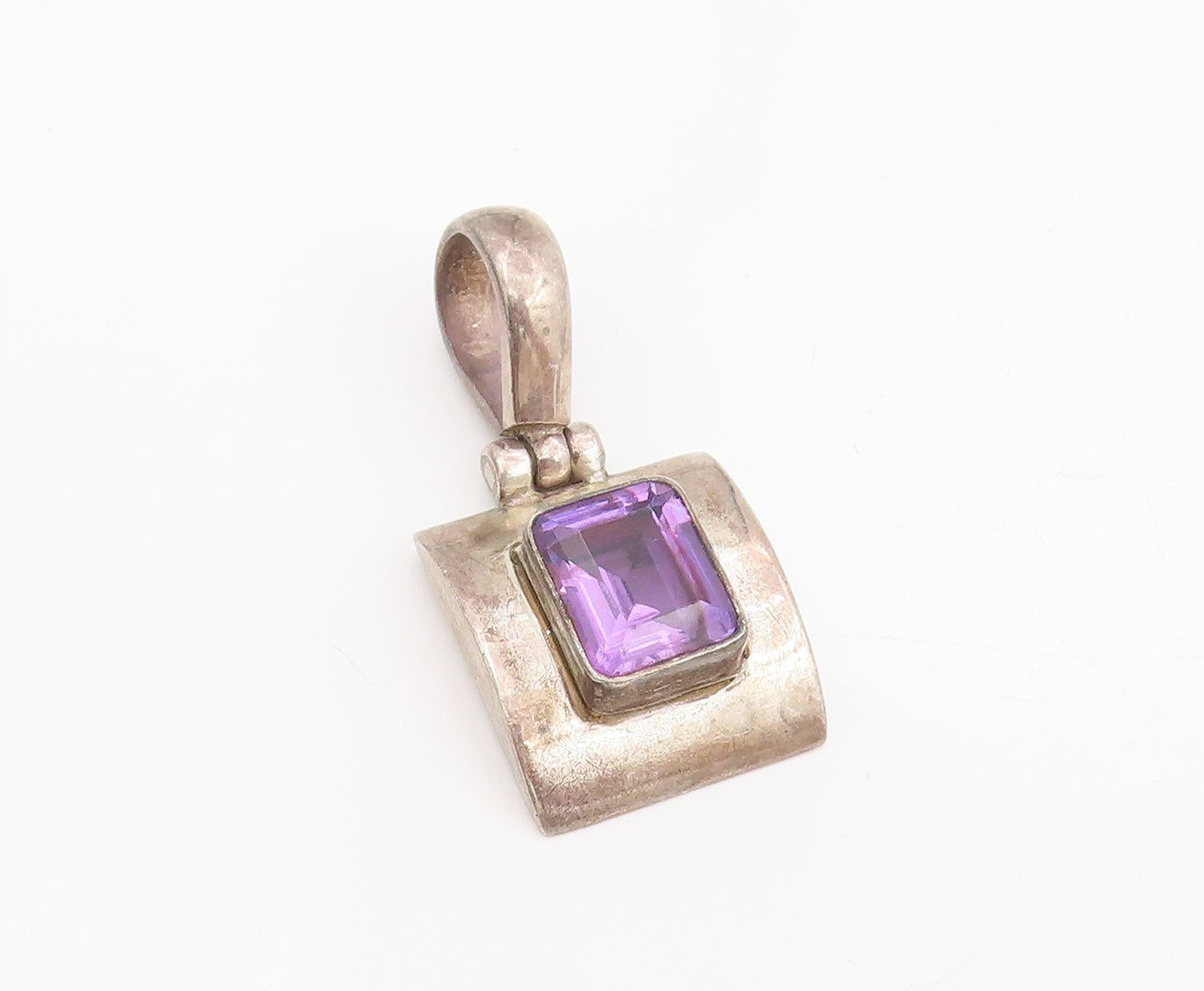 925 Sterling Silver Vintage Pendant Purple Amethyst Geometric Charm  PT25533