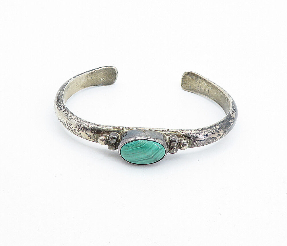 A. THOM NAVAJO 925 Sterling Silver Vintage Cabochon Cut Malachite Cuff BT3201
