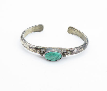 A. THOM NAVAJO 925 Sterling Silver Vintage Cabochon Cut Malachite Cuff BT3201
