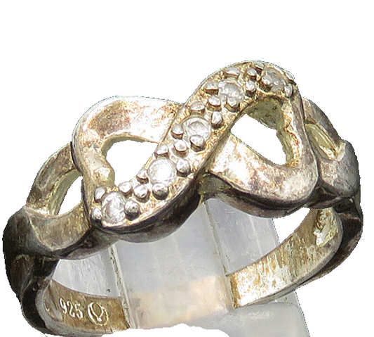 925 Sterling Silver Vintage Topaz Infinity Love Heart Band Ring Sz 9  RG20562