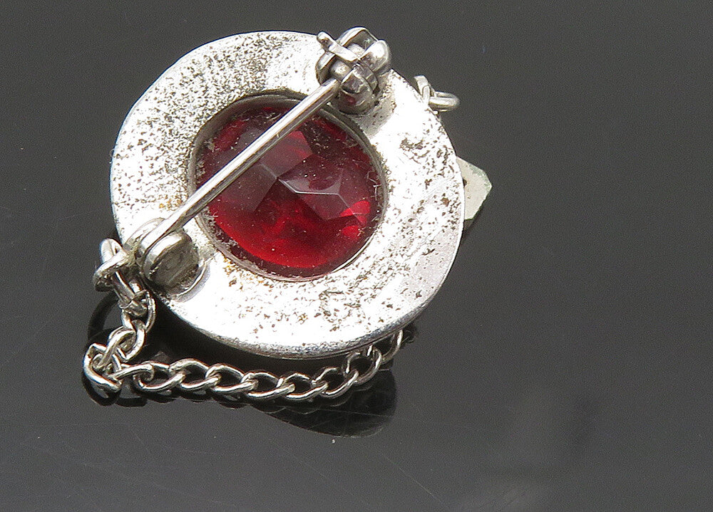 925 Silver Vintage Red Stone Gloversville H.S. Class 1964 Brooch Pin BP8618