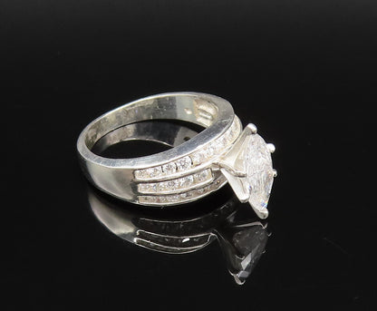 925 Silver  Vintage Marquise Cubic Zirconia Three Row Ring Sz 9.5  RG25954
