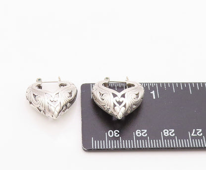 925 Sterling Silver Vintage Earrings Elegant Scrollwork Love Heart Hoop  EG14395
