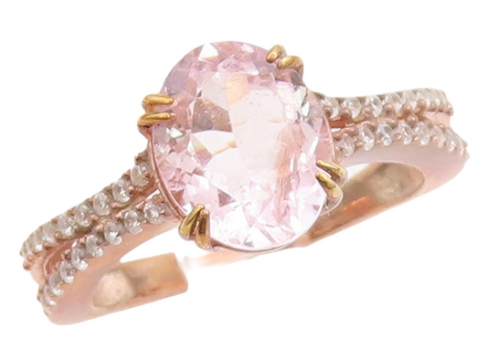 925 Sterling Silver Vintage Ring Rose Gold Plated Pink  White Topaz Sz 7 RG29828