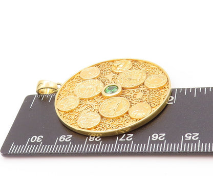 925 Sterling Silver Vintage Pendant Gold Plated CZ Medallion Filigree  PT24189