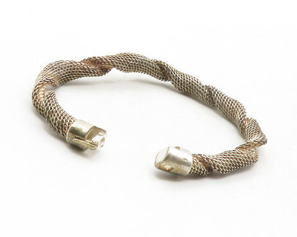 925 Sterling Silver  Vintage Dark Tone Mesh Twist Chain Bracelet  BT4831