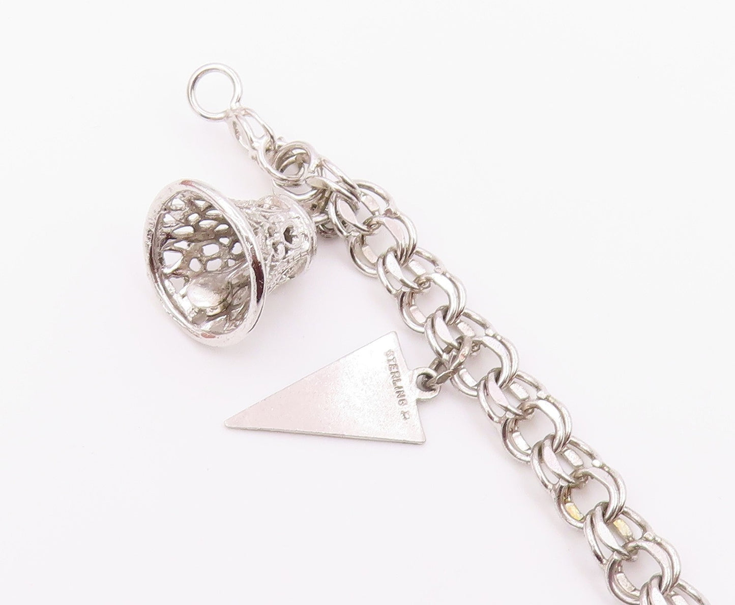 925 Sterling Silver  Vintage P.S. Dupont High Charm Chain Bracelet  BT3787