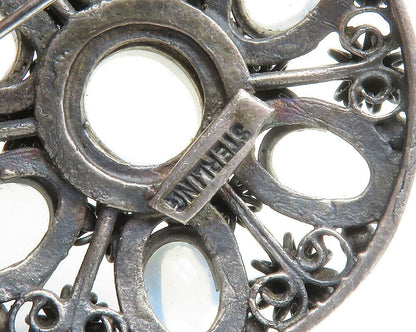 925 Sterling Silver  Vintage Topaz Oxidized Floral Design Brooch Pin  BP4785