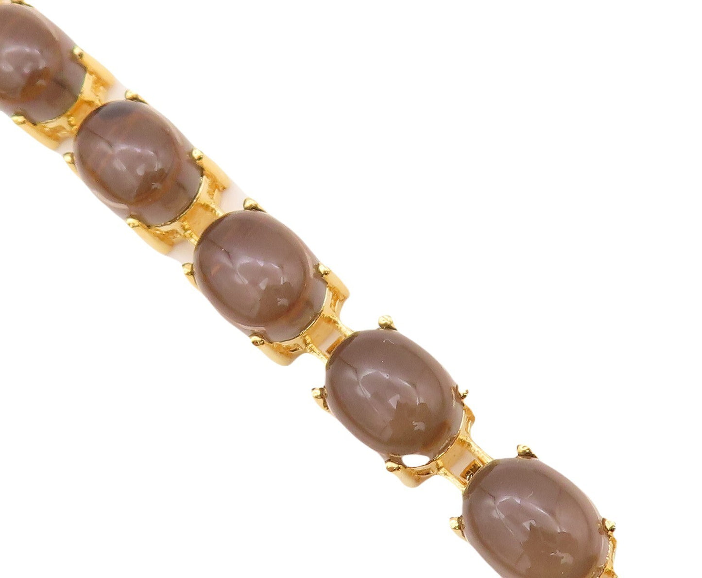 925 Sterling Silver Vintage Bracelet Gold Plated Cabochon Smoky Quartz  BT10776