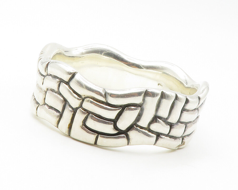 925 Sterling Silver  Vintage Shiny Cobble Pattern Bangle Bracelet  BT5332