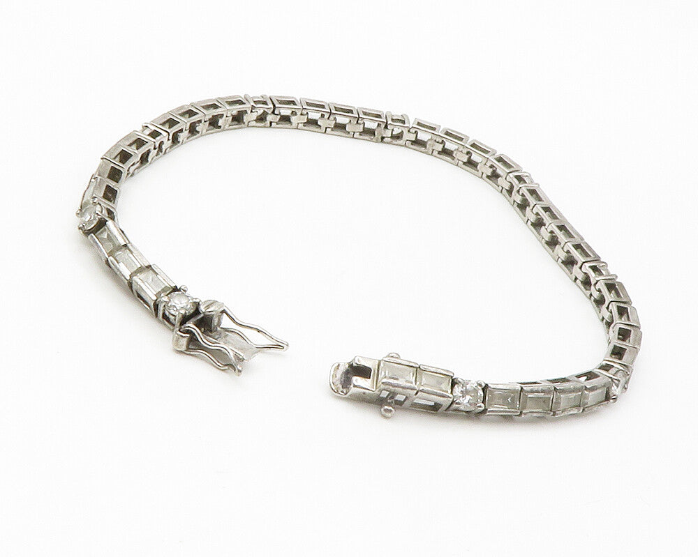 ROSS SIMON 925 Silver  Vintage Bezel Set White Topaz Chain Bracelet  BT5570