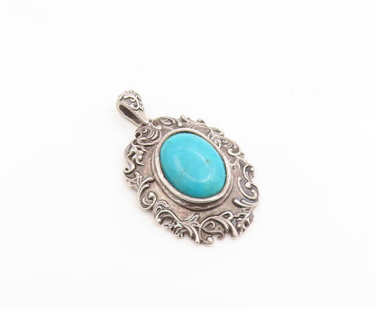 925 Sterling Silver Vintage Pendant ISRAEL Cabochon Turquoise Charm   PT26081