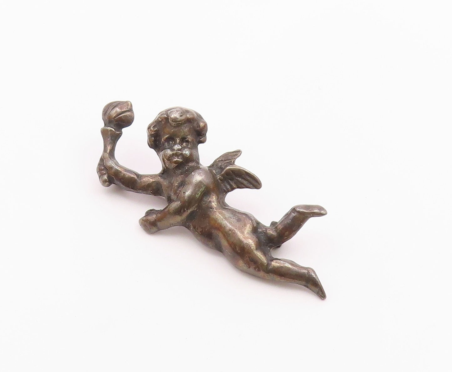 925 Sterling Silver  Vintage Antique Baby Angel With Torch Brooch Pin  BP8578