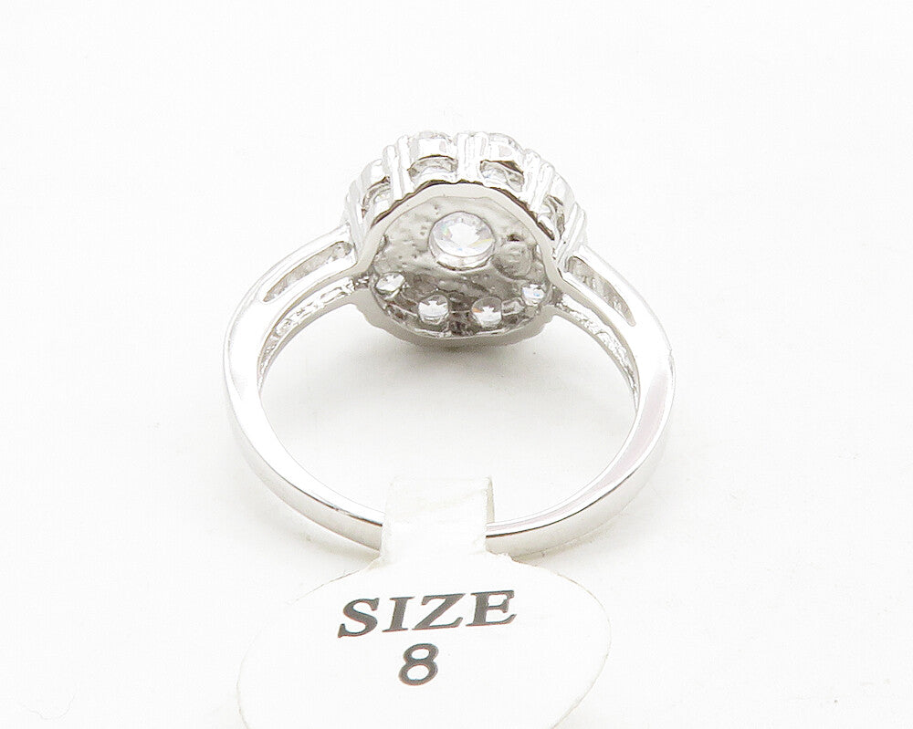 925 Sterling Silver  Sparkling Cubic Zirconia Floral Band Ring Sz 8  RG12746