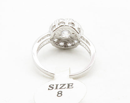 925 Sterling Silver  Sparkling Cubic Zirconia Floral Band Ring Sz 8  RG12746