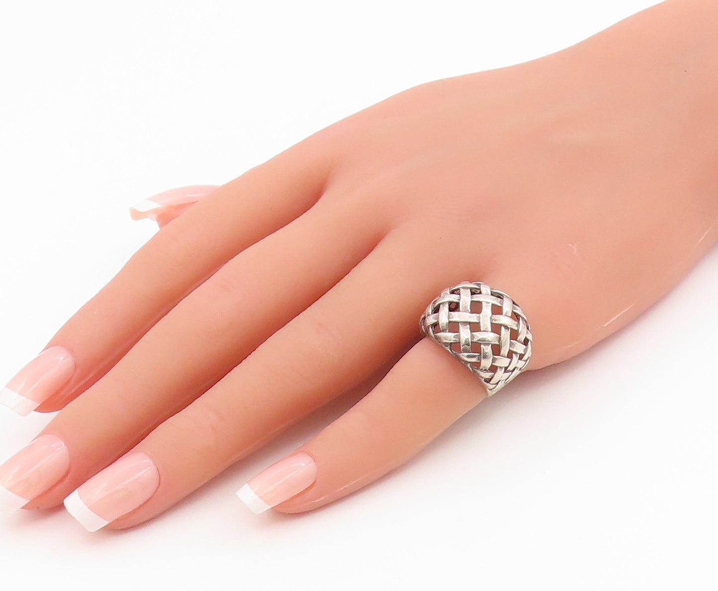925 Sterling Silver Vintage Ring Modernist Basketweave Band  Sz 4.5  RG35601