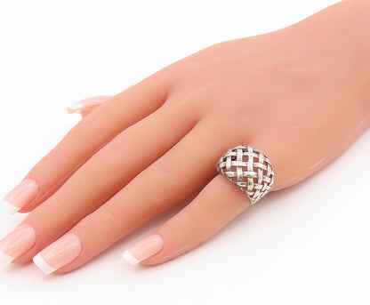 925 Sterling Silver Vintage Ring Modernist Basketweave Band  Sz 4.5  RG35601