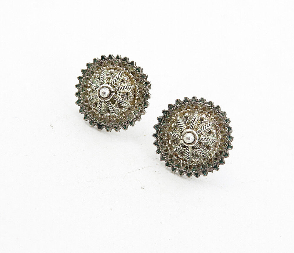 925 Sterling Silver  Vintage Antique Twist Pattern Dome Drop Earrings  EG4118