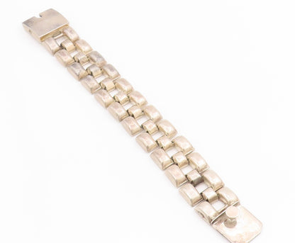925 Sterling Silver Vintage Bracelet MEXICO Modernist Wide Panel Link  BT11614