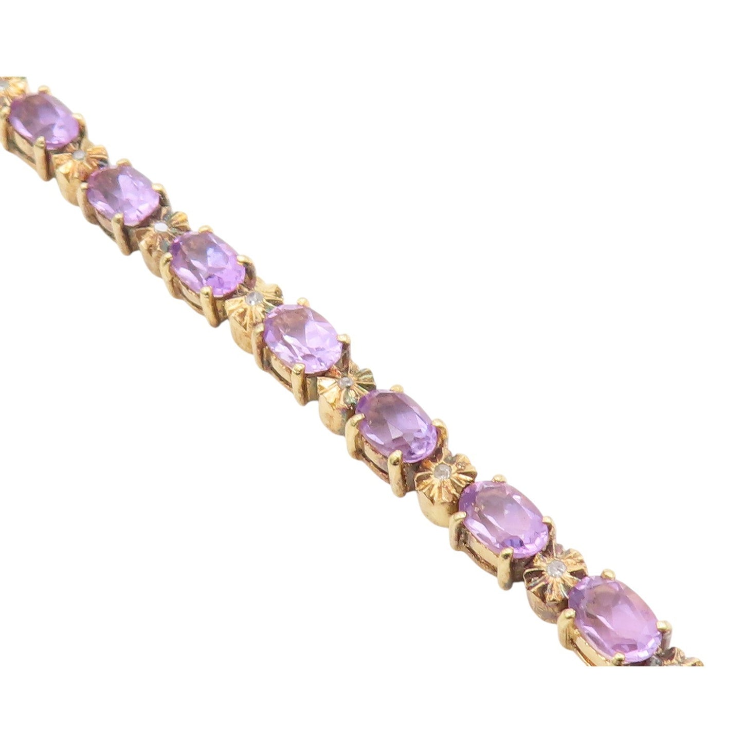 925 Sterling Silver  Vintage Genuine Diamond & Amethyst Chain Bracelet  BT8395