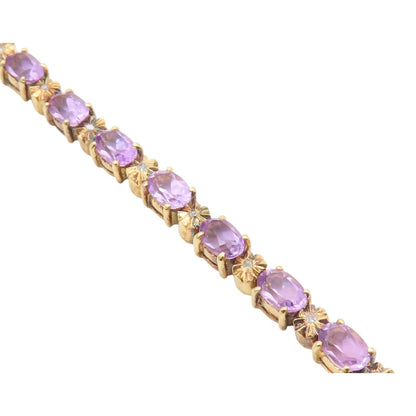 925 Sterling Silver  Vintage Genuine Diamond & Amethyst Chain Bracelet  BT8395