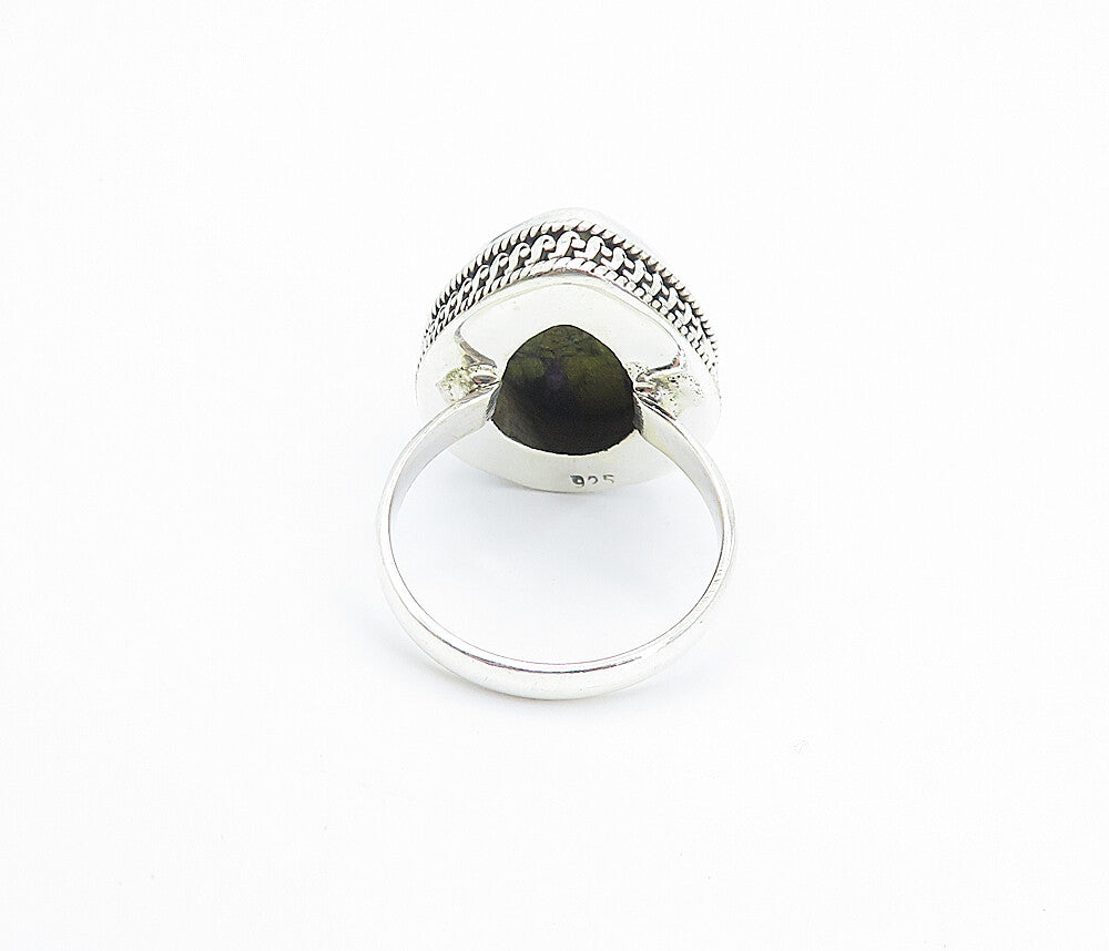 925 Sterling Silver  Cabochon Cut Tear Drop Jasper Cocktail Ring Sz 9  RG8188