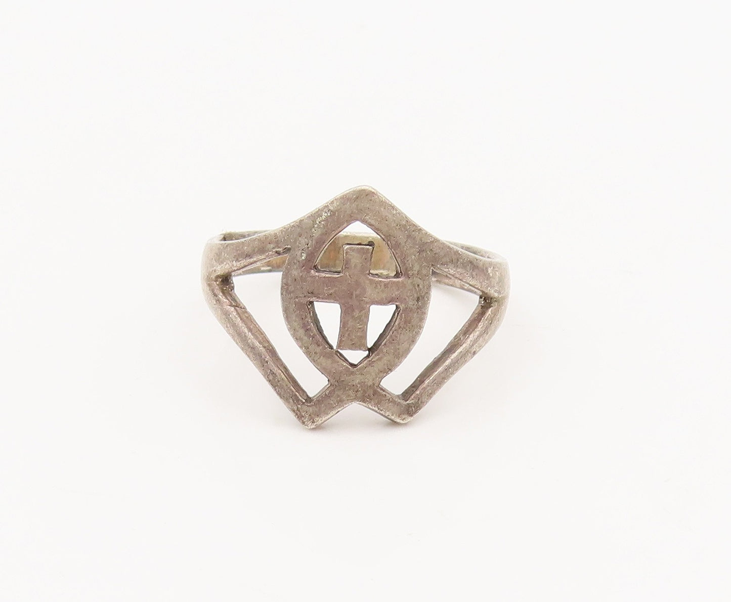 925 Sterling Silver Vintage Minimalist Split Shank Cutout Ring Sz 8.5 RG26790