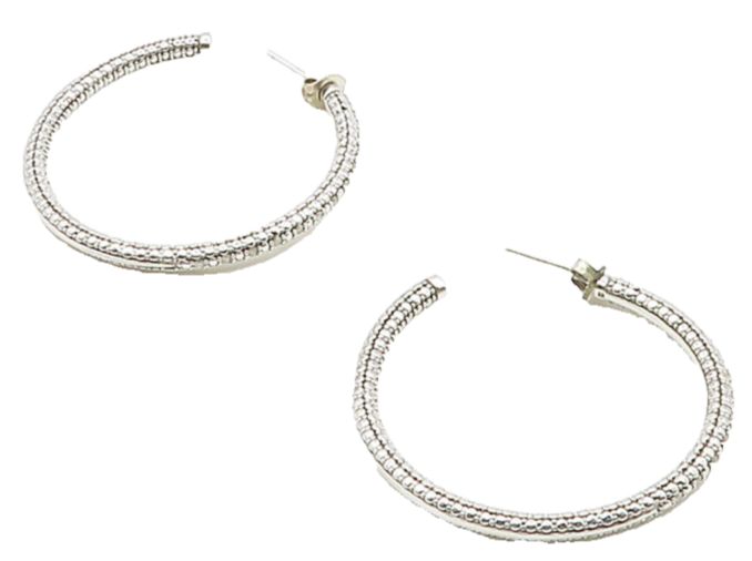 925 Sterling Silver  Shiny Genuine Diamonds Round JHoop Earrings  EG8342