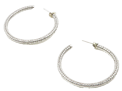 925 Sterling Silver  Shiny Genuine Diamonds Round JHoop Earrings  EG8342