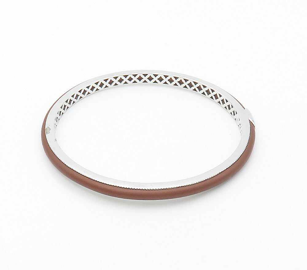 BELLE ETOILE 925 Silver  Smooth Brown Rubber Shiny Bangle Bracelet  BT6433