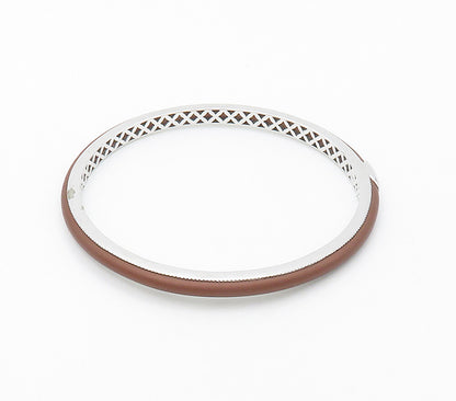 BELLE ETOILE 925 Silver  Smooth Brown Rubber Shiny Bangle Bracelet  BT6433